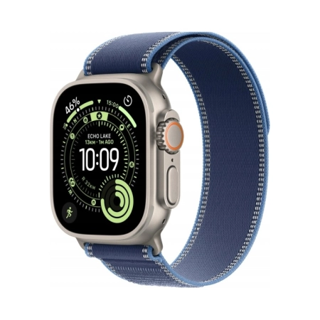 Apple Watch Ultra 3 GPS + Cellular 49mm Natural Titanium Case with Blue/Bright Blue Trail Loop - M/L, MEWU4QI/A